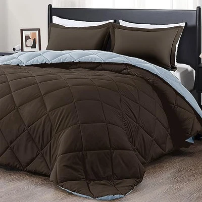  Comforter Set - Brown and Blue Comforter, Soft Bedding Sets Queen Brown/Blue - Image 1 of 4
