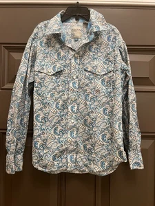 Roper Girls Western Shirt M (8-10) Paisley Print Pearl Snaps Long Sleeve - Picture 1 of 6
