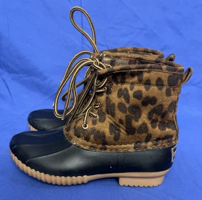 Lucky Top DUCK BOOT 豹纹 儿童 青少年 女孩 拉链 侧面 衬里 尺寸 12 — 第 1/4 张图片