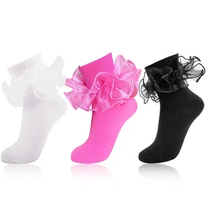 Calcetines al tobillo con volantes grandes para mujer Calcetines de vestir de doble encaje con puño giratorio Lindo algodón para adultos - Imagen 1 de 8
