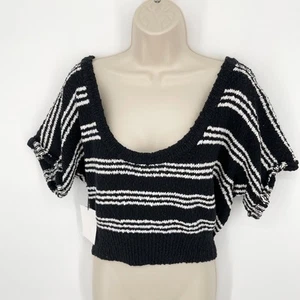 Callahan Revolve Taylor Crop Sweater NEW Womens S Black White Stripe Cotton - Picture 1 of 5