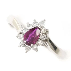 Jewelry Platinum 900 ring 9 size Ruby 0.30 Diamond About3.4g Free shipping Used - Picture 1 of 9