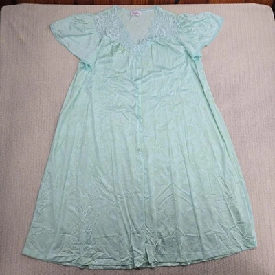 Vintage Vanity Fair Nightgown Robe Womens Large Green Lace Flutter 70s USA Made - Image 1 of 4