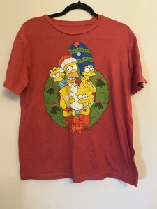 The Simpsons Family Wreath Rustic Christmas Women's Medium T-Shirt Red - Picture 1 of 4