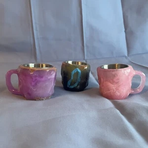 Resin Faux Mineral/Crystal Coffee Cup. Set Of 3. Pink, Purple, Multi Colored. - Picture 1 of 20