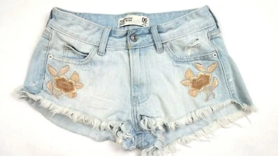 Pantalones cortos de jean para mujer ABERCROMBIE & FITCH talla 00 azul corte desgastado tiro bajo Foto 1 de 4