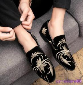 Men‘s Ethnic Slip-on Embroidered Velvet Loafers Oxfords Dress Casual Shoes