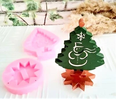 Moule Silicone Sapin de Noël sur Socle Bonhomme de Neige Cristal pour Plâtre  - Photo 1/3