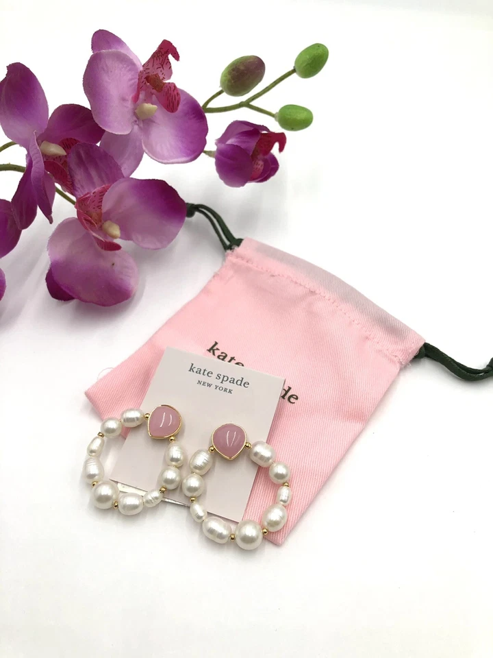 Kate Spade Semi Precious Pink Stone & Faux Pearl Door Knocker Earrings Q150