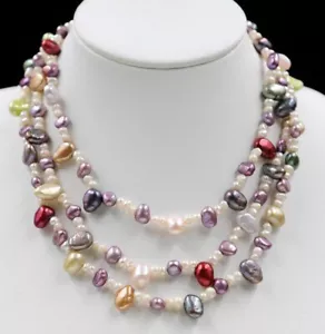 Genuine Cultured Purple Colors Freshwater Pearl Necklace 45inch - Foto 1 di 6