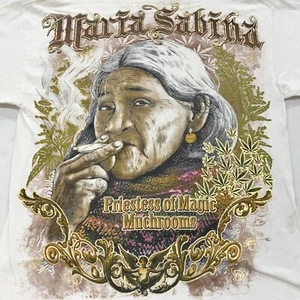 vtg Y2K MARIA SABINA PRIESTESS MAGIC MUSHROOMS T-Shirt XL weed pot shrooms drugs - Picture 1 of 12