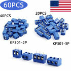60pcs Blue KF301-2P/3P PCB Mount Screw Terminal Block Connector 2/3Pin 5mm Pitch