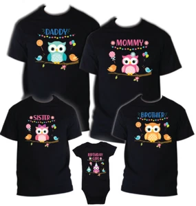 Owl Bird Birthday Matching T-shirts Party Family Kid Tshirt Mom, dad, sister - Picture 1 of 9