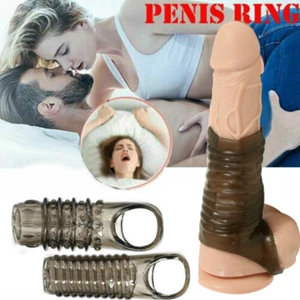 2pcs-Penis-Sheath-Cock-Dick-Extender-Enlarger-Enhancer-Stretch-Sleeve-Girth-Ring - Picture 1 of 17