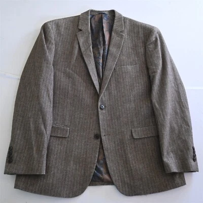 Crown & Ivy 46R 棕色人字形粗花呢棉男式西装外套运动外套夹克 — 第 1/4 张图片