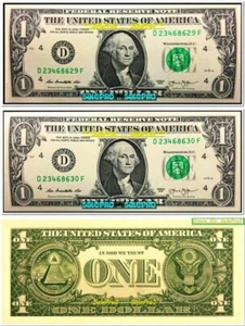 2x USA 2013 GEORGE WASHINGTON PAAR SERIE D 23468629F $1 DOLLAR BANKNOTE LOT UNC - Bild 1 von 5