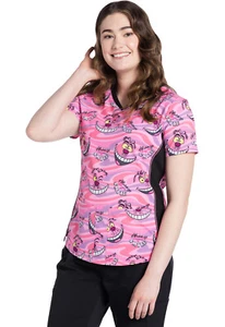 Cheshire Cat Cherokee Scrubs Disney Alice in Wonderland V Neck Top TF783 ALAS - Picture 1 of 3