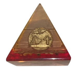 Resin  Pyramid Paperweight - Old Gold Coin Replica - Star of David - Orange - Picture 1 of 14