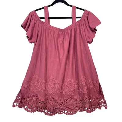 Lane Bryant Women's Off Shoulder Top Plus Size 18/20 Pink Embroidered Lace - Image 1 of 4