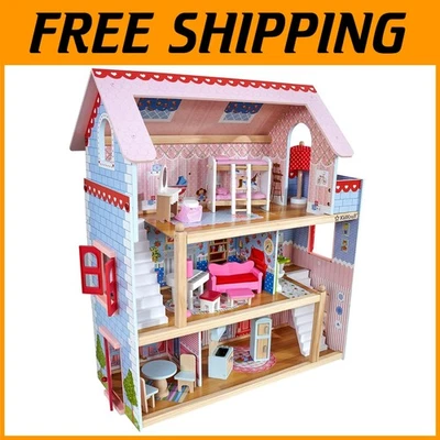Casa de muñecas interactiva de madera para muñecas de 5 pulgadas con persianas de trabajo y 19 piezas Foto 1 de 4