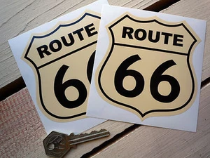 ROUTE 66 Car STICKERS 85mm Pair Black & Cream Cross USA American Mother Road - Picture 1 of 1