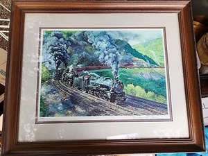 Theodore Xaras 1981 "Doubleheading Up HorseShoe Curve" impresión firmada enmarcada fechada - Imagen 1 de 4