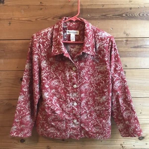 Appleseed’s Red Cream Buttoned Light Weight Flower Jacket Blazer - Sz 16 EUC! - Picture 1 of 4