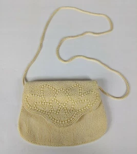 La Regale Vintage Beaded Purse Ivory Cream Double Sided Flap Seed Beads - Picture 1 of 9