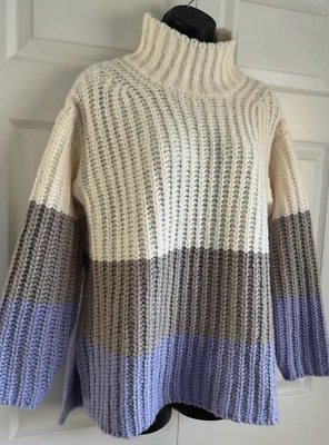 Ann Taylor Women's XS  Chunky Knit Bold Striped Mock Neck Sweater Relaxed Thick - Image 1 of 4