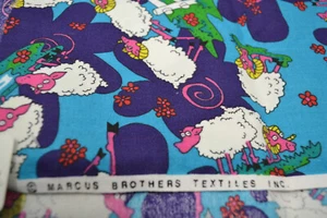 Vintage Catfish Calhoun Sheep Pop Art Fabric 57x112 Kitsch Novelty Craft Blue - Picture 1 of 5