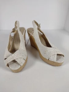 Xhilaration Peep-Toe Off White / Ivory Wedge Slingback Heels Women's Size 7.5 - Picture 1 of 9