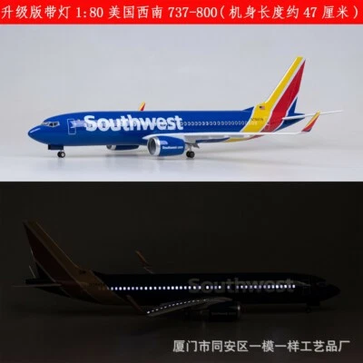 1/80 Boeing 737 Toy 47cm Southwest Flights Resin Passager Plane w/ Voice Light - Image 1 of 4