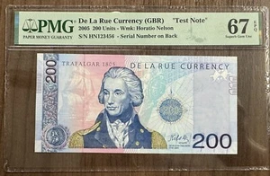 De La Rue (GBR), 200 Units, 2005, Test Note Wmk Horatio Nelson SGU 67EPQ PMG - Picture 1 of 2