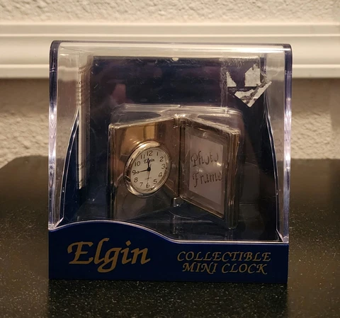Mini Elgin Clock Quartz Silver Photo Frame NOS NIB Cover