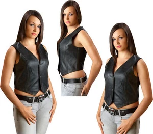 Giubbotto di pelle donna biker lady leather vest western moto cappotto - Foto 1 di 40