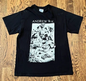 Vintage Andrew WK T Shirt Medium M&O Knits Heavy Metal Hardcore Punk - Picture 1 of 4