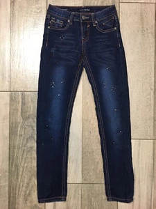 Vigoss Jagger Skinny Stretch Jeans Girls Sz 10 Low Rise Dark Wash Blue 25 Inseam - Picture 1 of 9