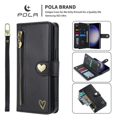 Retro Love Zip Wallet Case Phone Cover for Samsung S24 Plus S23 S22 S21 S20 S10 - Image 1 of 4