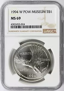 1994-W POW Museum $1 Commemorative Dollar NGC MS69 - Picture 1 of 2