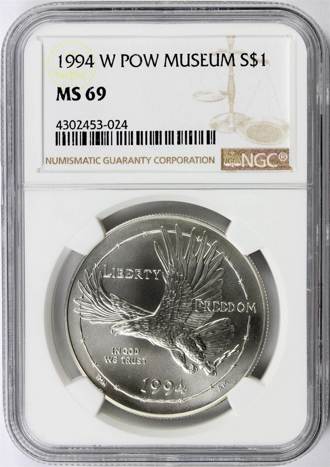 1994-W POW Museum $1 Commemorative Dollar NGC MS69 - Image 1 of 2