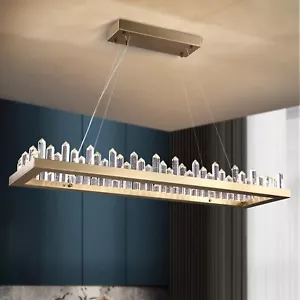 CROSSIO Modern Rectangle Crystal Chandelier Lighting Rectangle Luxury Three C... - Picture 1 of 9