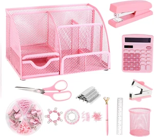 Pink Desk Organizers and Accessories, Office Supplies Include Mesh Desk Organize - Picture 1 of 12