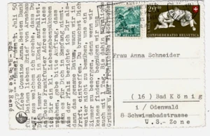 SCHWEIZ MiNr 547+500 auf Ak "BASEL; Peterskirche" nach BAD KÖNIG; 1950 - Bild 1 von 2