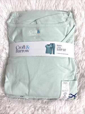 Croft & Barrow 2 изделия пижамы комплект плюс новом Топ брюки бант короткие рукава хлопок - Изображение 1 из 4