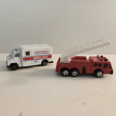 Maisto Red Fire Truck Ladder and White Ambulance Set Lot of Two - Image 1 of 4