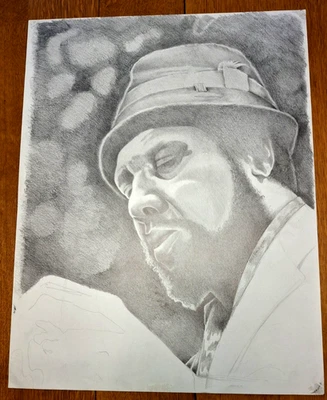 Arte a lápiz grafito dibujo boceto original retrato afroamericano 25" x 20" Foto 1 de 4