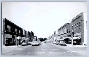 New Hampton Iowa IA Main Street Signs Cars Real Photo Postcard RPPC 1960s - Picture 1 of 4