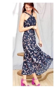 Cabi #5269 Blue Floral Auora Watercolor Halter Maxi Dress Size 4 - Picture 1 of 9