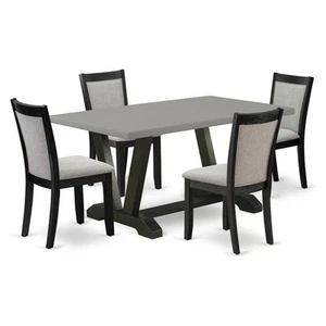 East West Furniture V-Style 5-Piece Wood Dining Set in Cement/Black/Shitake Gray - Picture 1 of 13