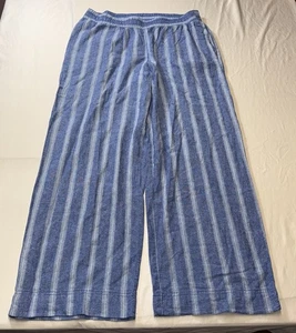 Old Navy Pants Womens Large Striped Blue Wide Leg Linen - Picture 1 of 10